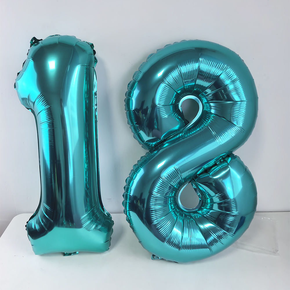 Balloon Pump Hand - Balon Foil Angka 18 Biru Teal