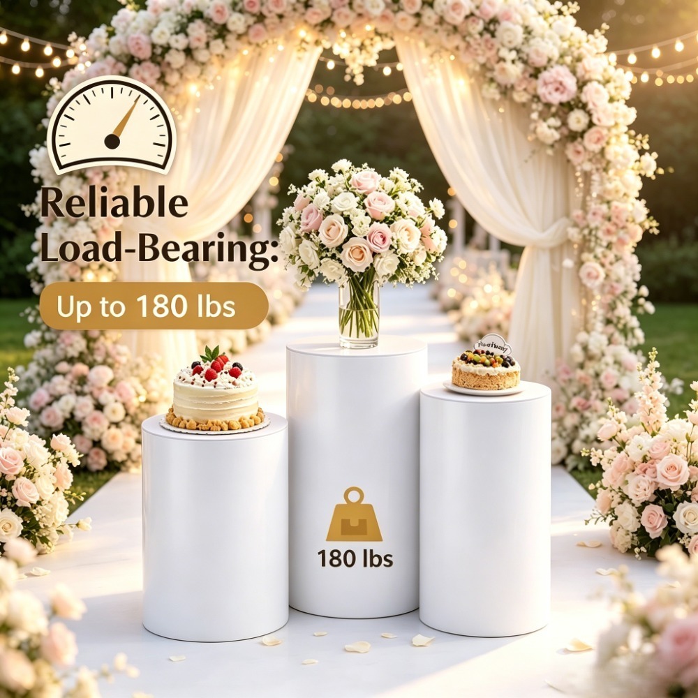 Event Party - 3/5Pcs Alas Silinder Putih, Pilar Bundar