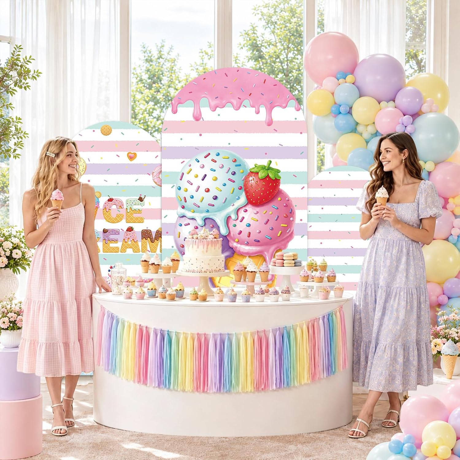 Latar Belakang Lengkung Es Kri - Dessert Table Backdrop ulasan dan harga