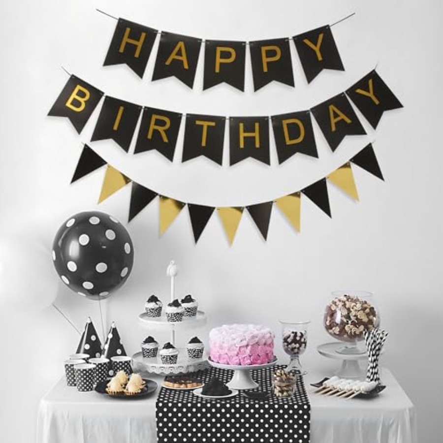 Spanduk Bergaris Hitam dan Ema - Party Banner Gold ulasan dan harga